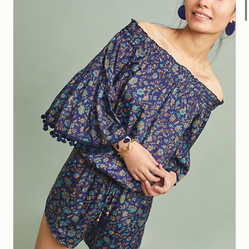 New Anthro Raga Pommed Off The Shoulder Romper